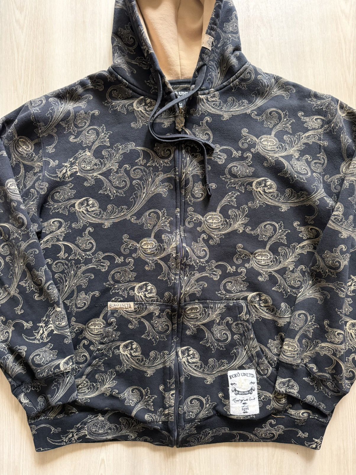 Ecko Unltd. Y2K Ecko Unltd Skull Scroll AOP Zip Sz M Cyber Goth Grunge Size US M / EU 48-50 / 2 - 2 Thumbnail