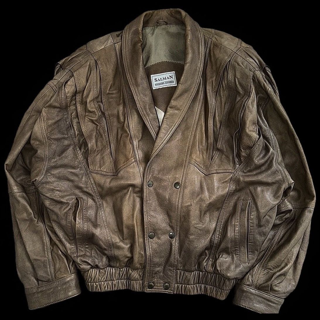 Vintage Vintage beige oversized leather bomber jacket Size US L / EU 52-54 / 3 - 1 Preview