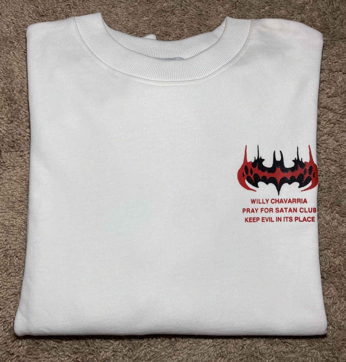 SS24 Willy Chavarria Bomber Crewneck Pray for Satan Club 90s