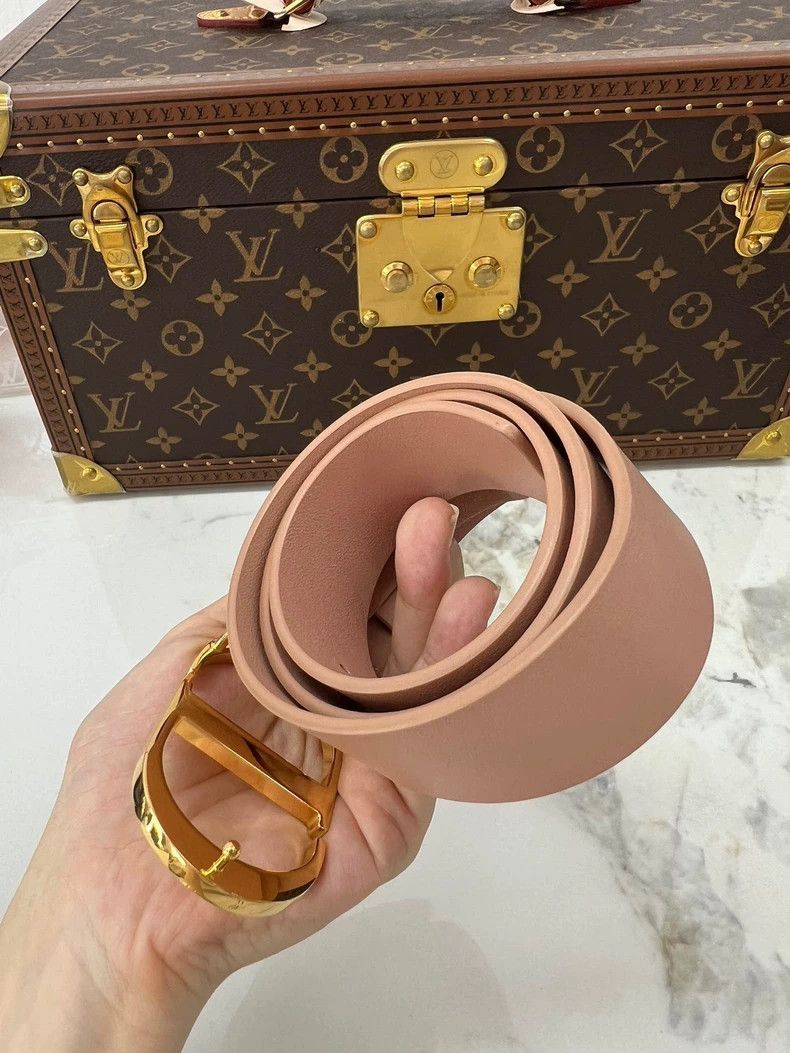 Dior Dior Gold Buckle Belt in Nude Pink-2506 Size ONE SIZE - 3 Thumbnail
