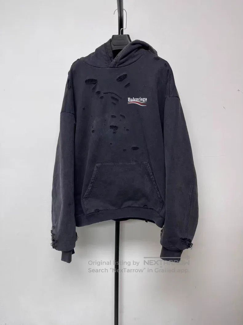 Balenciaga Balenciaga Printed Drawstring-Free Hooded Long Sleeve Swea Size US M / EU 48-50 / 2 - 1 Thumbnail