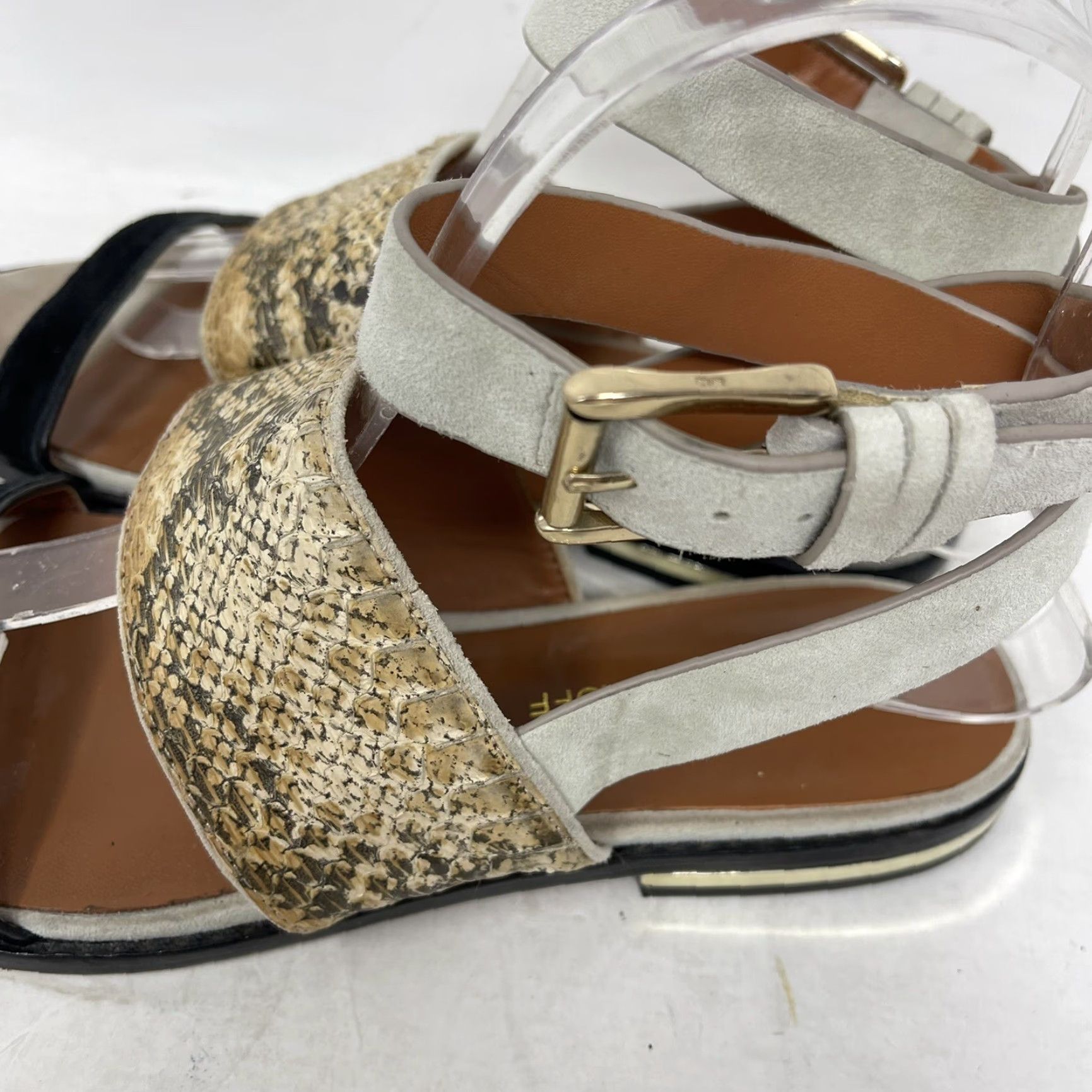 Rebecca Minkoff Rebecca Minkoff Sandal Womens 7 Ankle Wrap Buckle Flat Leather Beige Animal Print Boho 90s Womens Size US 7 / IT 37 - 5 Thumbnail