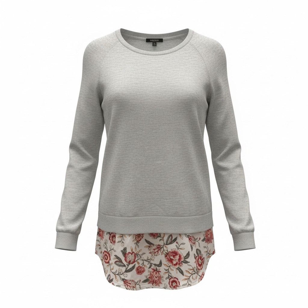 Loft LOFT XS Gray Floral Layered Look Sweater Blouse Hem Size XS / US 0-2 / IT 36-38 - 1 Thumbnail