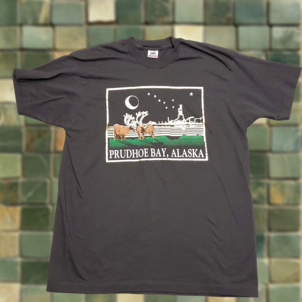 Fruit Of The Loom VINTAGE Purdhoe Bay Alaska Shirt Mens XL Black Caribou Made In USA Oil Shirt Mens XL Black Caribou USA Oil Size US XL / EU 56 / 4 - 1 Thumbnail