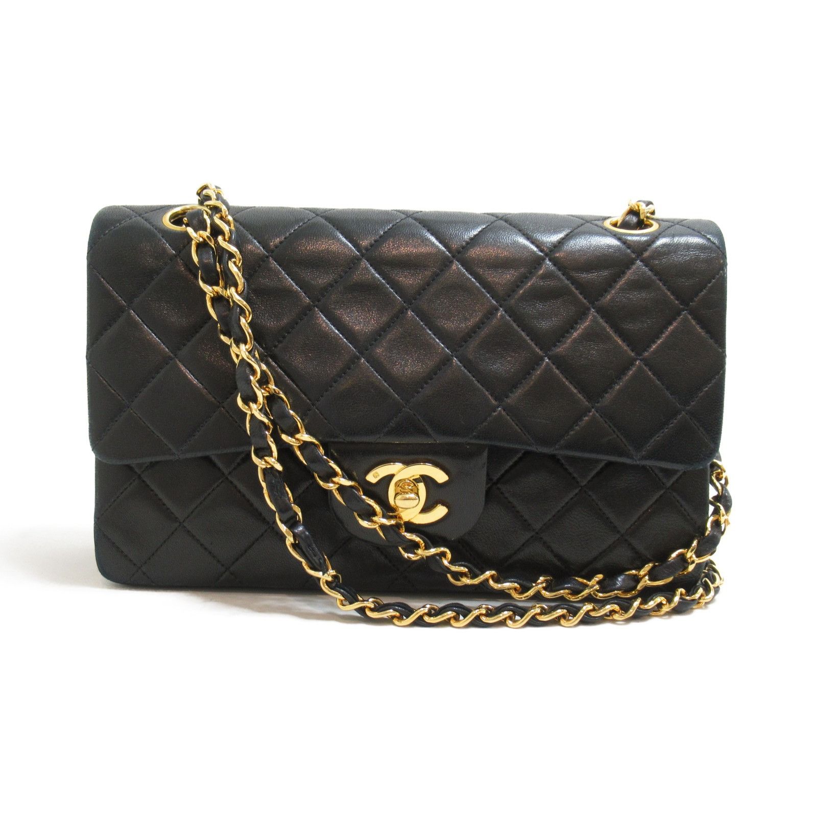 image of Chanel Matelasse W Flap Chain Shoulder Bag Lambskin Black, Women's