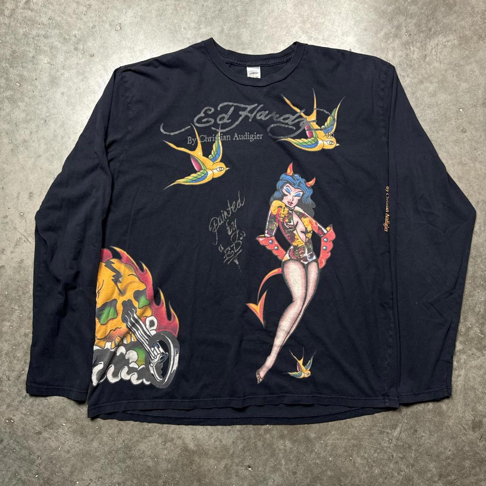 Ed Hardy Ed Hardy Vintage Long Sleeve Multiple Y2k Graphic T-Shirt Size US XL / EU 56 / 4 - 1 Thumbnail