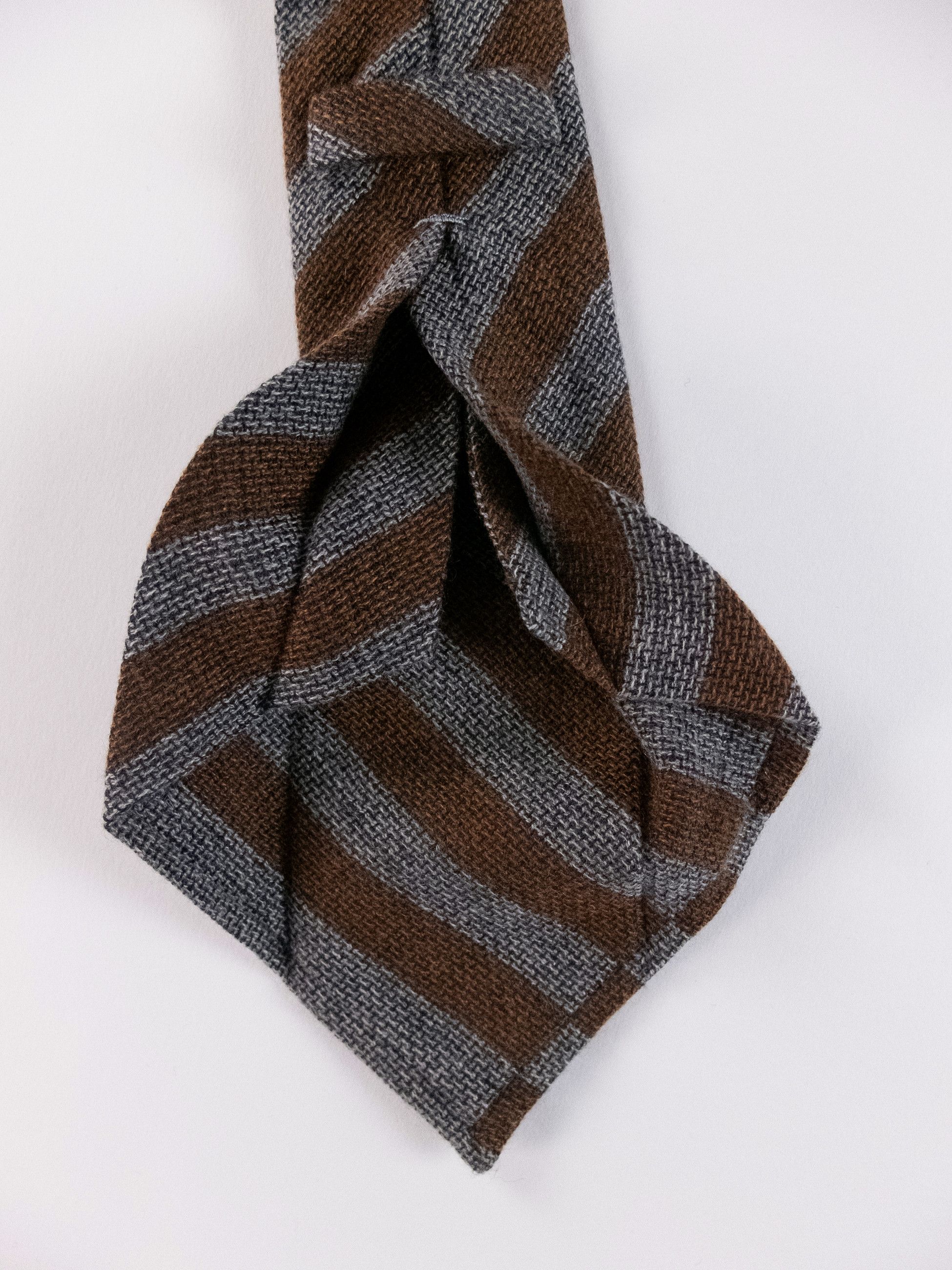 Kiton KITON hand made 7 fold brown gray striped cashmere wool tie Size ONE SIZE - 4 Thumbnail
