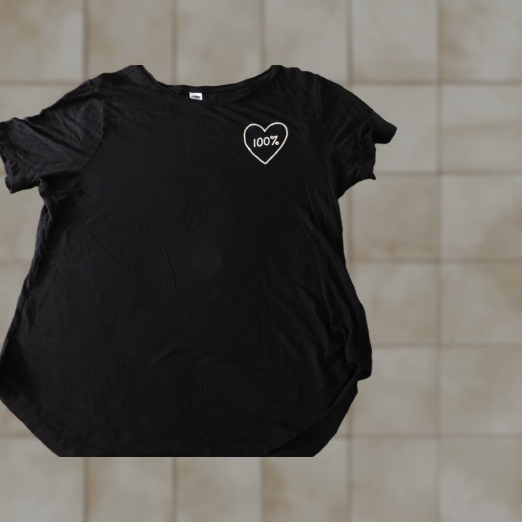 Old Navy Old Navy Womens Blouse L Black stretch heart tee Dolman Sleeve Short Sleeve Button Collared Pullover Polyester Basic Casual Regular Size L / US 10 / IT 46 - 1 Thumbnail