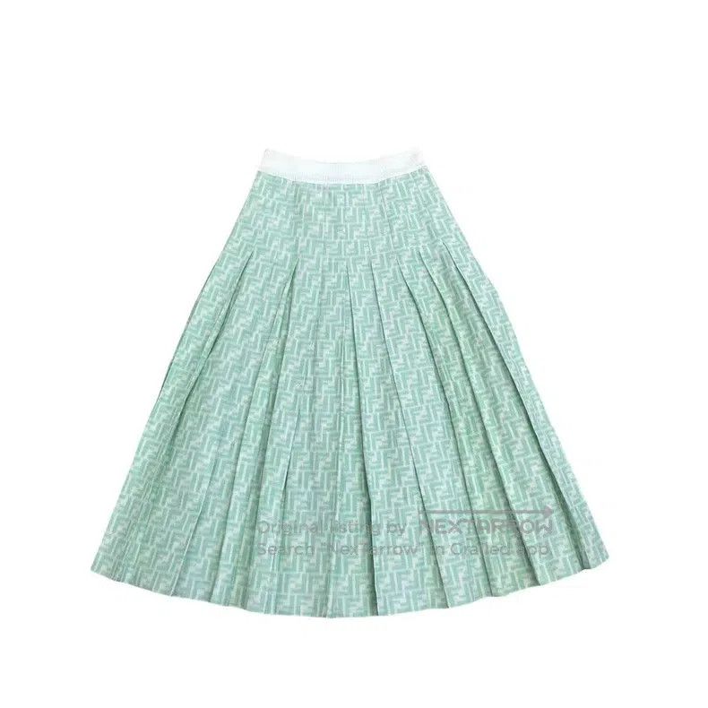 Fendi Fendi White and Green Monogrammed Double F Pleated Skirt Size 26" / US 2 / IT 38 - 5 Thumbnail