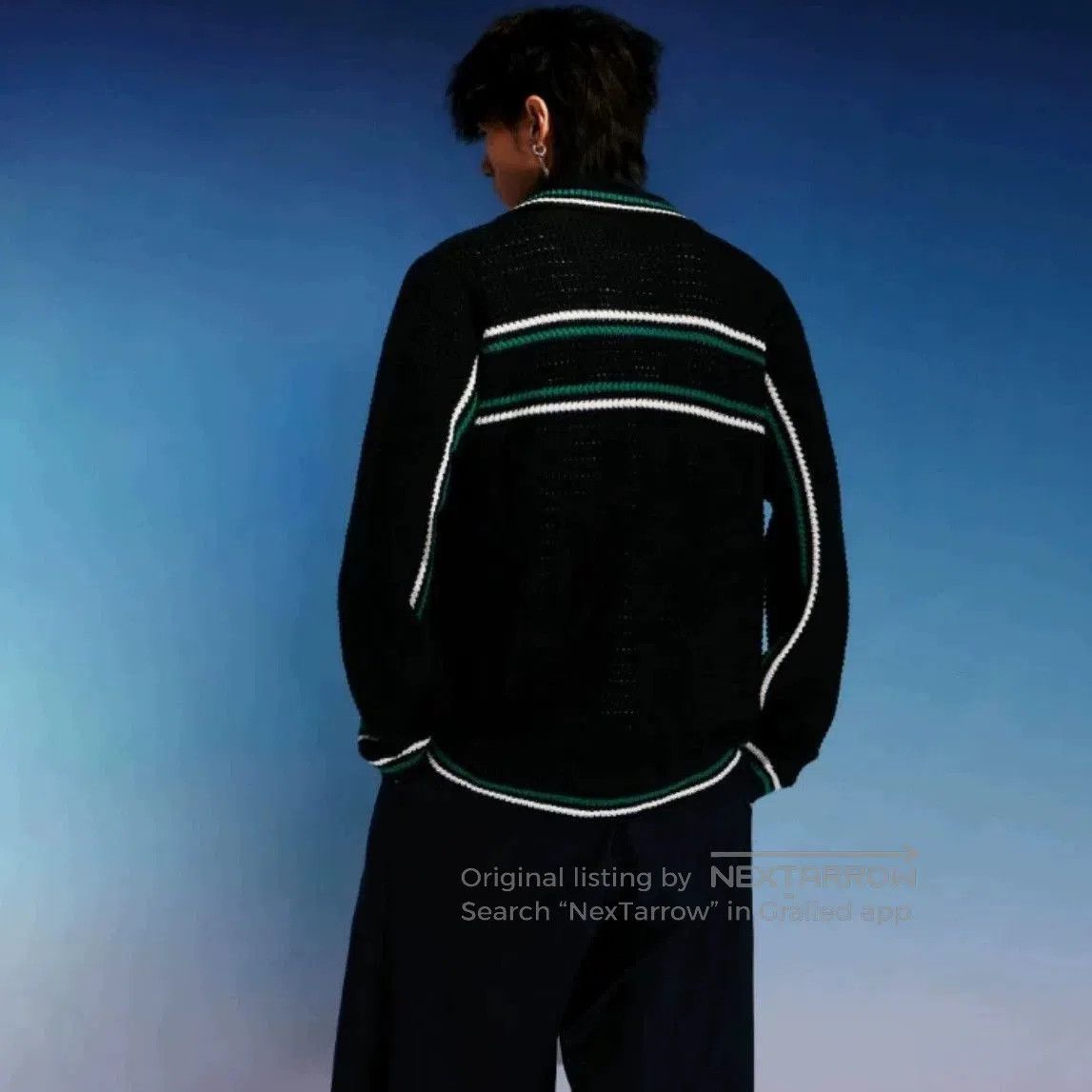 Casablanca Black Striped Knit Button. Size US L / EU 52-54 / 3 - 9 Thumbnail