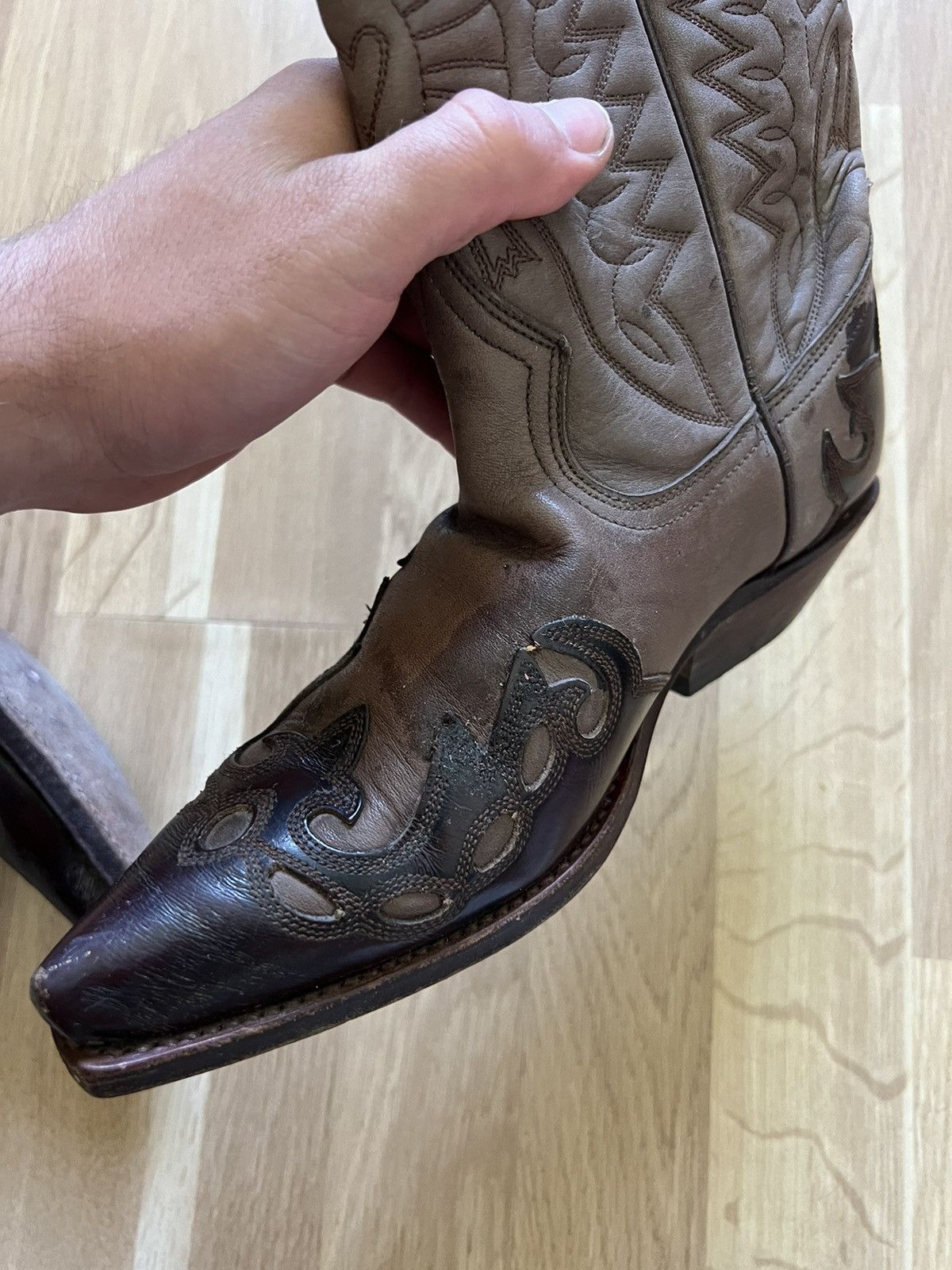 Vintage Vintage cowboy western leather boots sancho style 90 brown Size US 6.5 / IT 36.5 - 6 Thumbnail