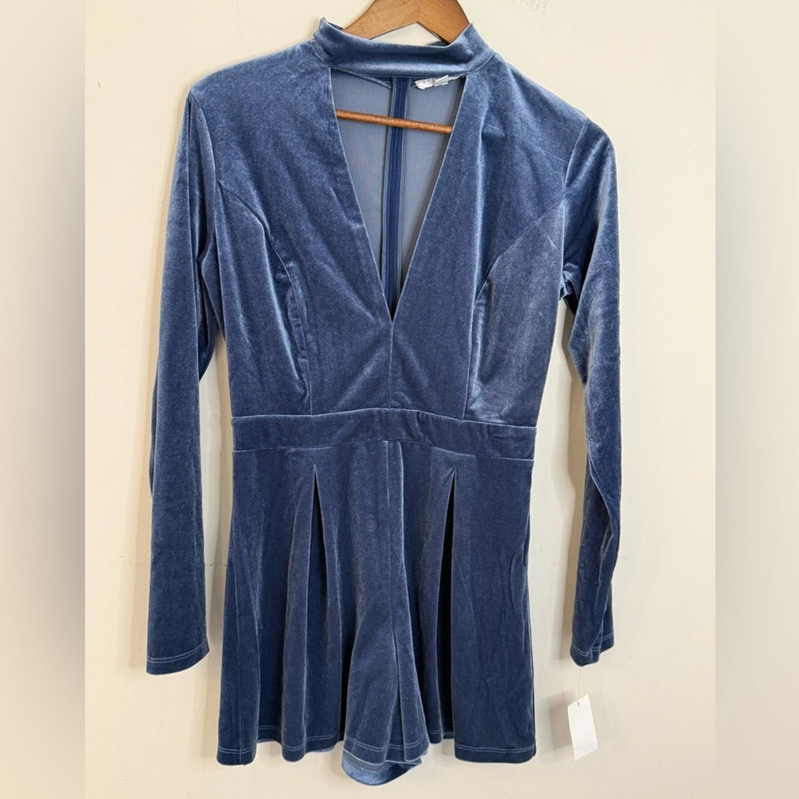 Other Socialite Midnight blue velvet romper choker collar SZ SM Size 28" / US 6 / IT 42 - 3 Thumbnail