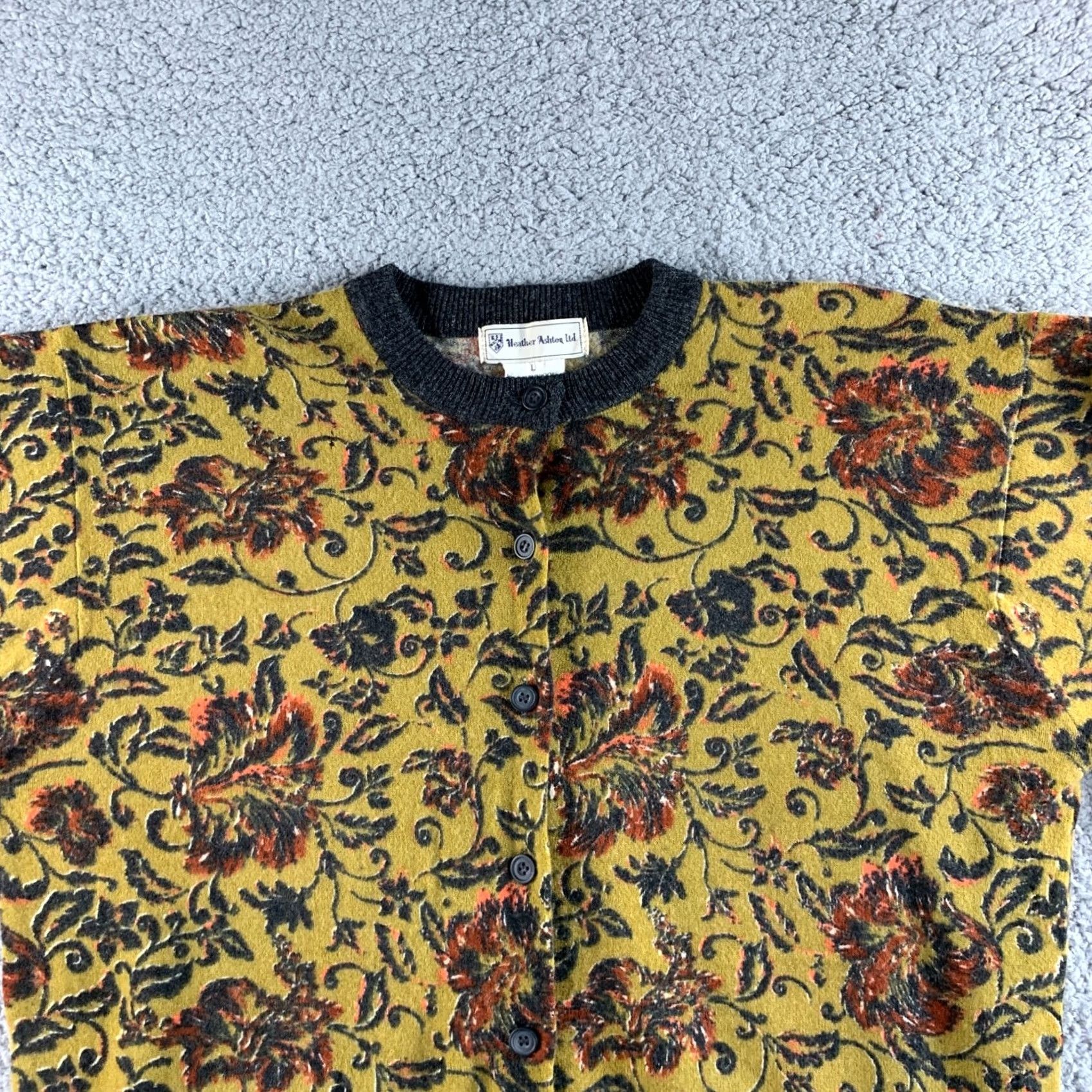 Vintage Heather Ashton Cardigan Sweater Womens Large Green Floral Boho Wool Lambswool Knit Size L / US 10 / IT 46 - 4 Thumbnail