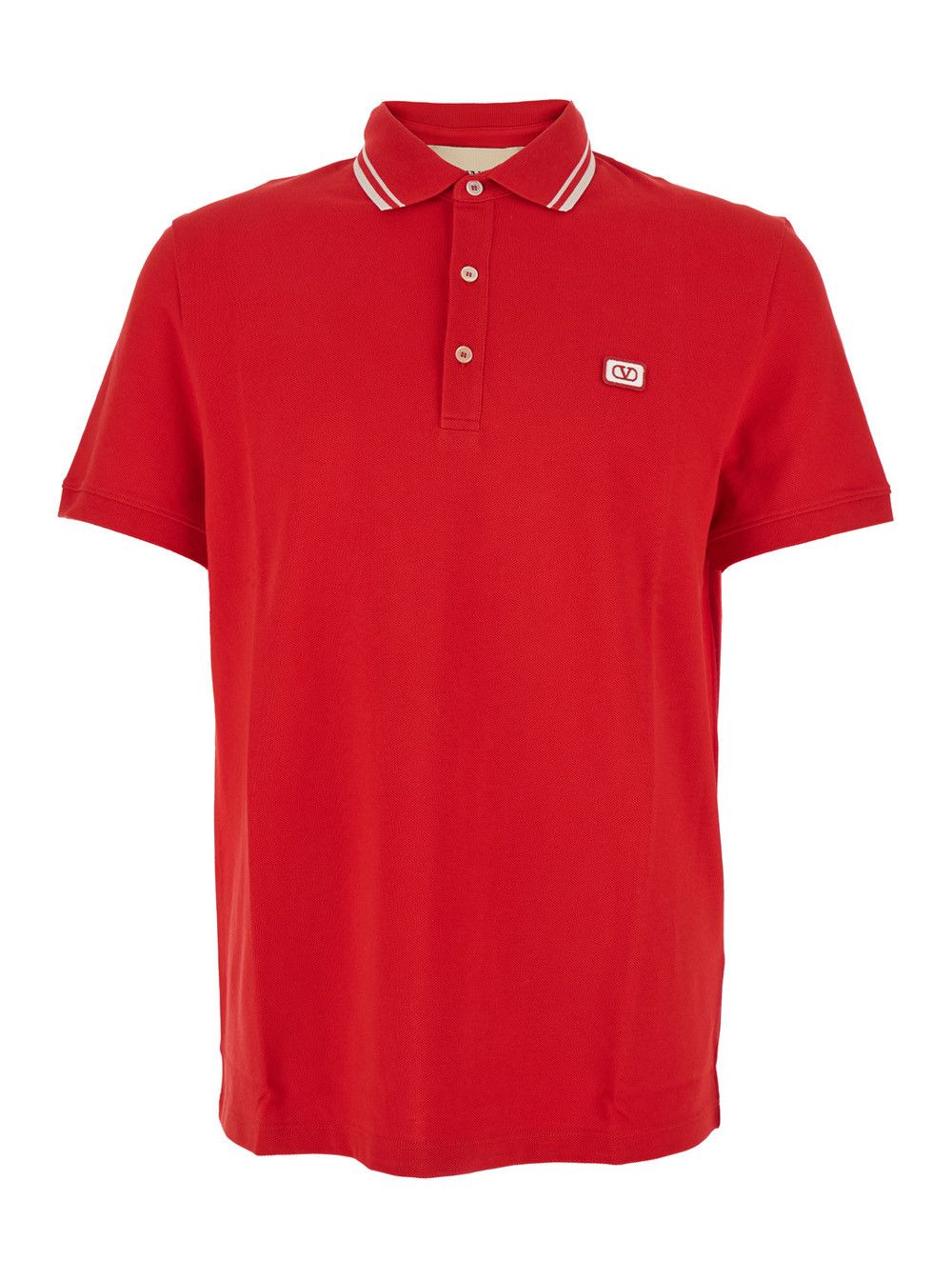 Valentino Red Polo Shirt with Classic Collar with Stirped Detail and Logo Patch on the Front in Cotton Piquet Man Size US M / EU 48-50 / 2 - 1 Thumbnail