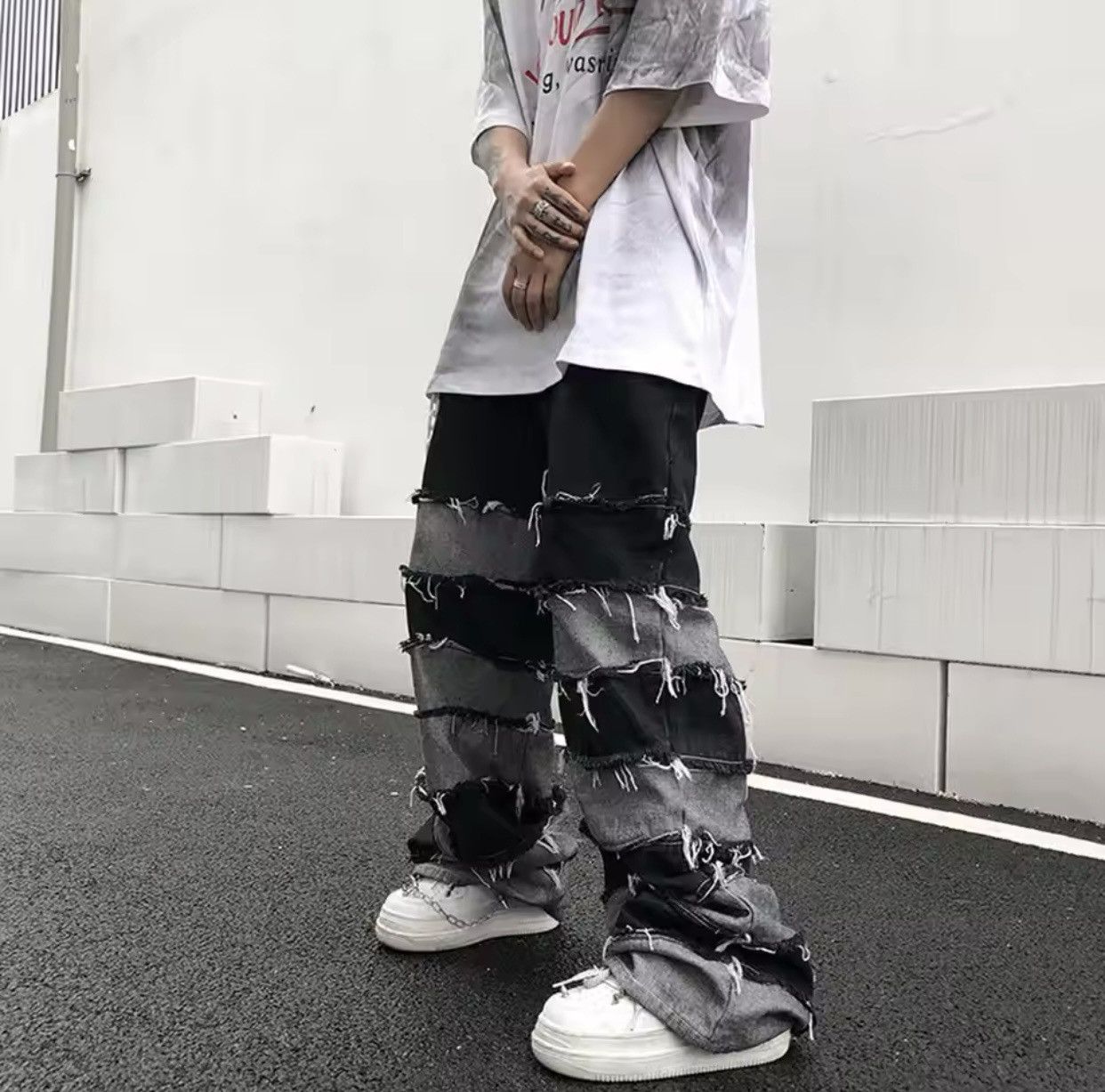 Denime × Japanese Brand Grunge Clothes Ripped Jeans Men Streetwear Casual Size US 35 - 4 Thumbnail