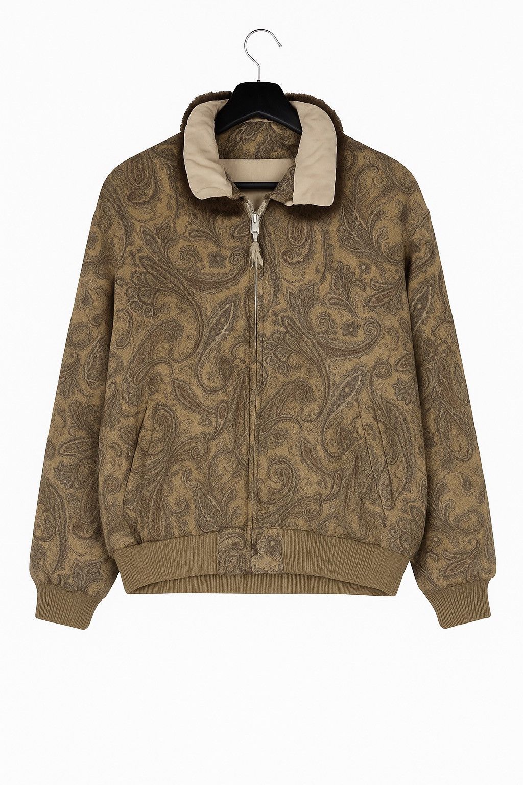 Vintage Vintage 1990s Paisley Print Fur Collar Zip Jacket – Retro Size US L / EU 52-54 / 3 - 1 Thumbnail