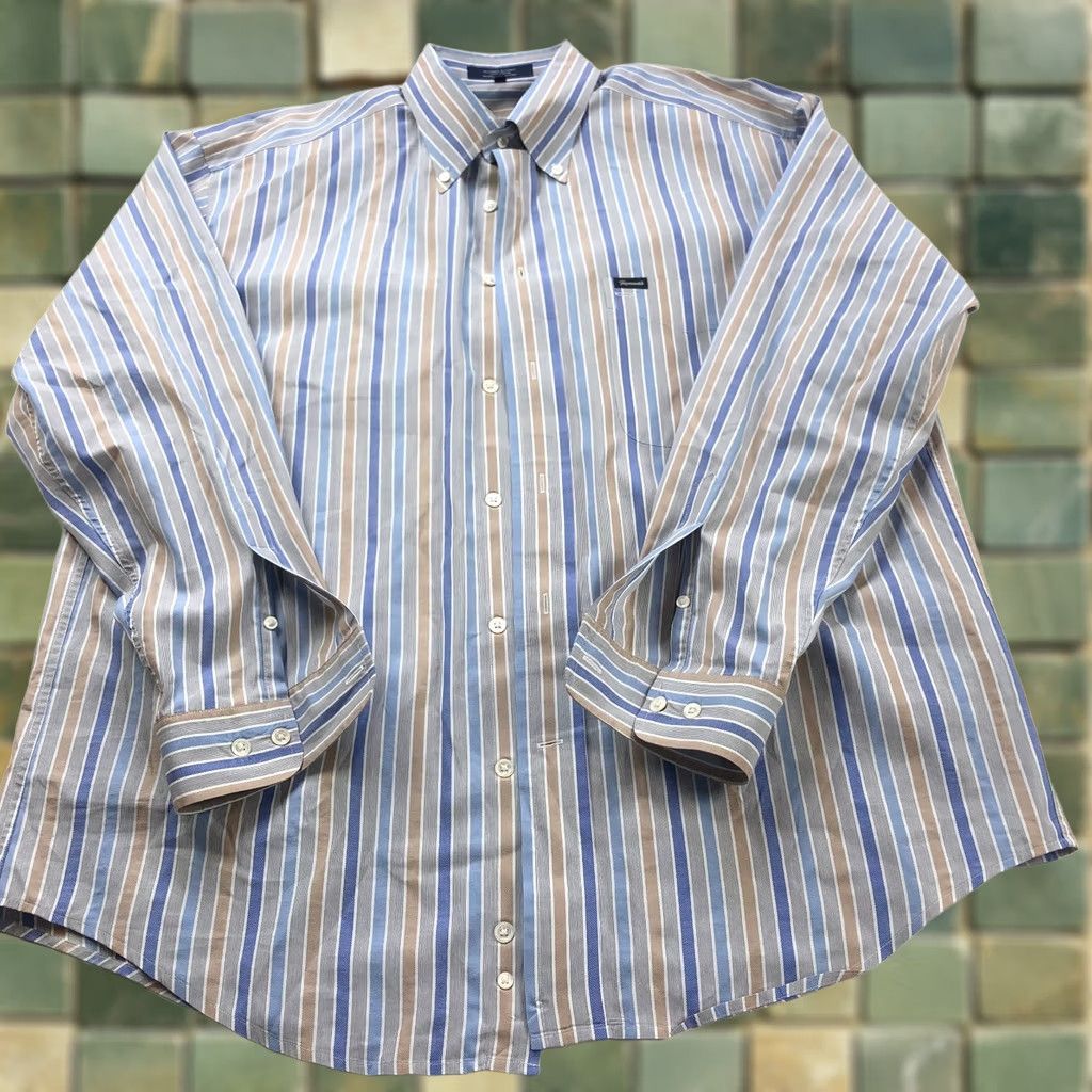 Faconnable Façonnable Dress Shirt Striped 16.5/35 Button Long Sleeve Cotton Gray Multicolor Mens Regular Size 46R - 1 Thumbnail