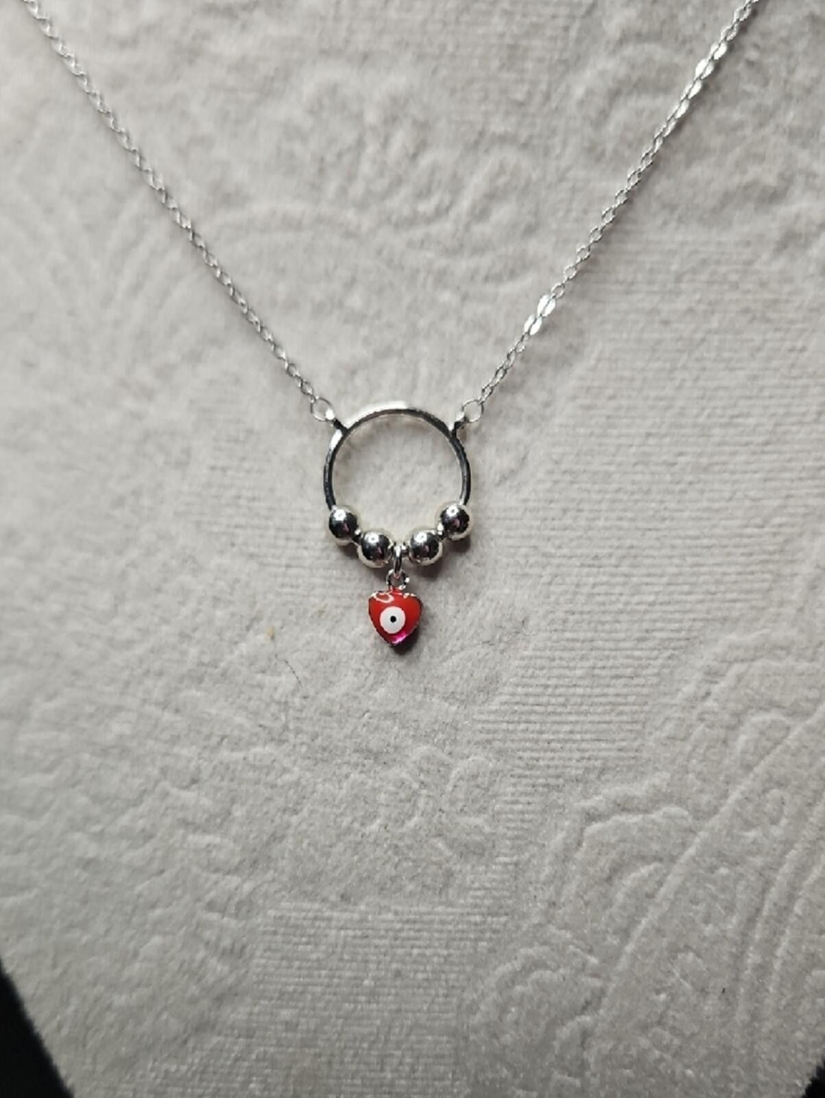Other Silver Ring Necklace with Red Heart Evil Eye Charm Size ONE SIZE - 2 Thumbnail