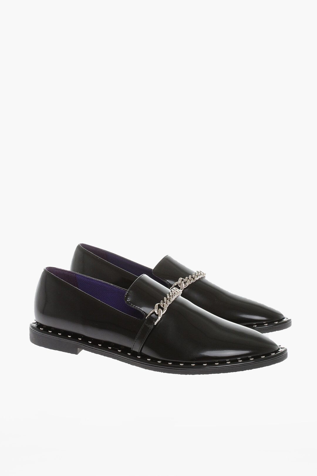 Stella McCartney og1mm0824 Vegan Leather Loafers With Chain in Black Size US 8.5 / IT 38.5 - 2 Thumbnail