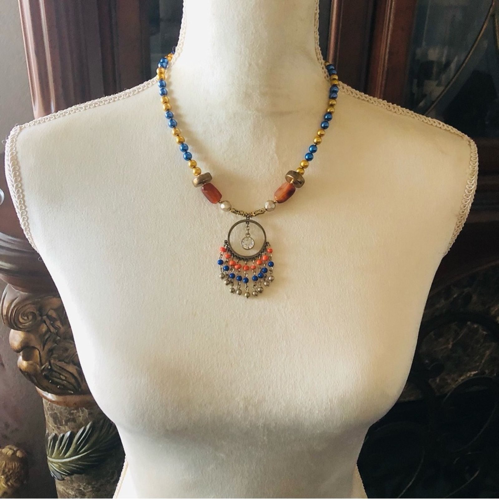 Handmade Handcrafted repurpose glass bead fringe Pearl necklace Size ONE SIZE - 5 Thumbnail