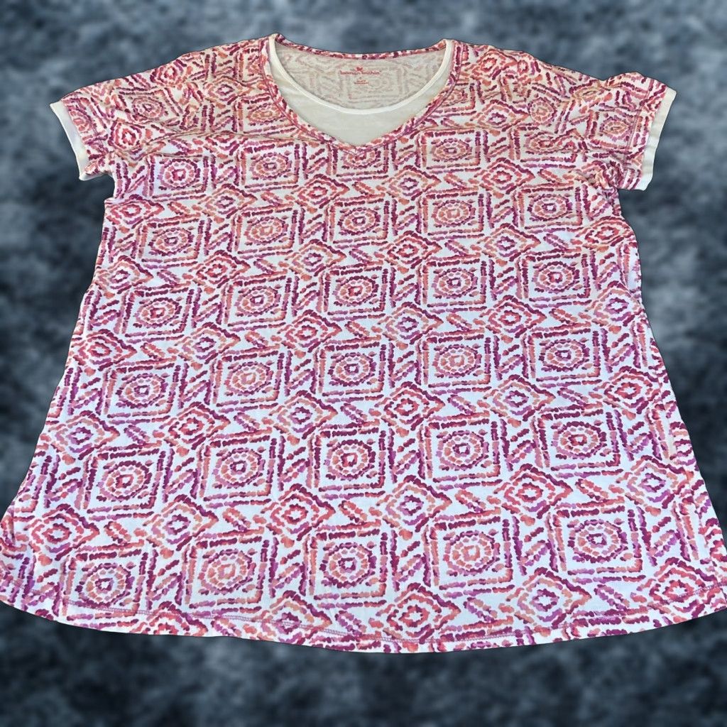 Vintage Woman Within Top V-Neck Geometric Print Short Sleeve Casual Womens Large Size L / US 10 / IT 46 - 1 Thumbnail