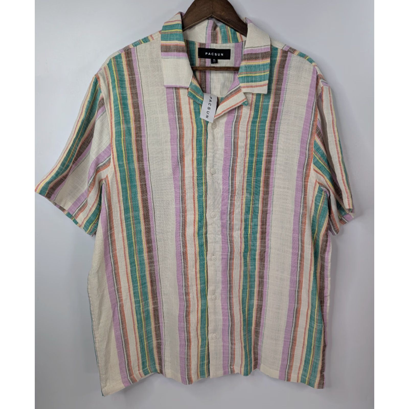 Pacsun NWT PacSun Striped Resort Button Down Shirt XL Men Knit Cotton Multicolor Camp Beach 90s? (Oops) Size US XL / EU 56 / 4 - 3 Thumbnail