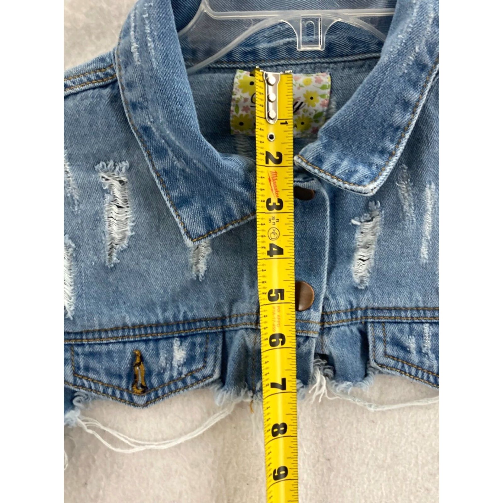 Denime Daisy Denim Jacket Womens Medium Distressed Cropped Blue Jean Jacket Size M / US 6-8 / IT 42-44 - 3 Thumbnail
