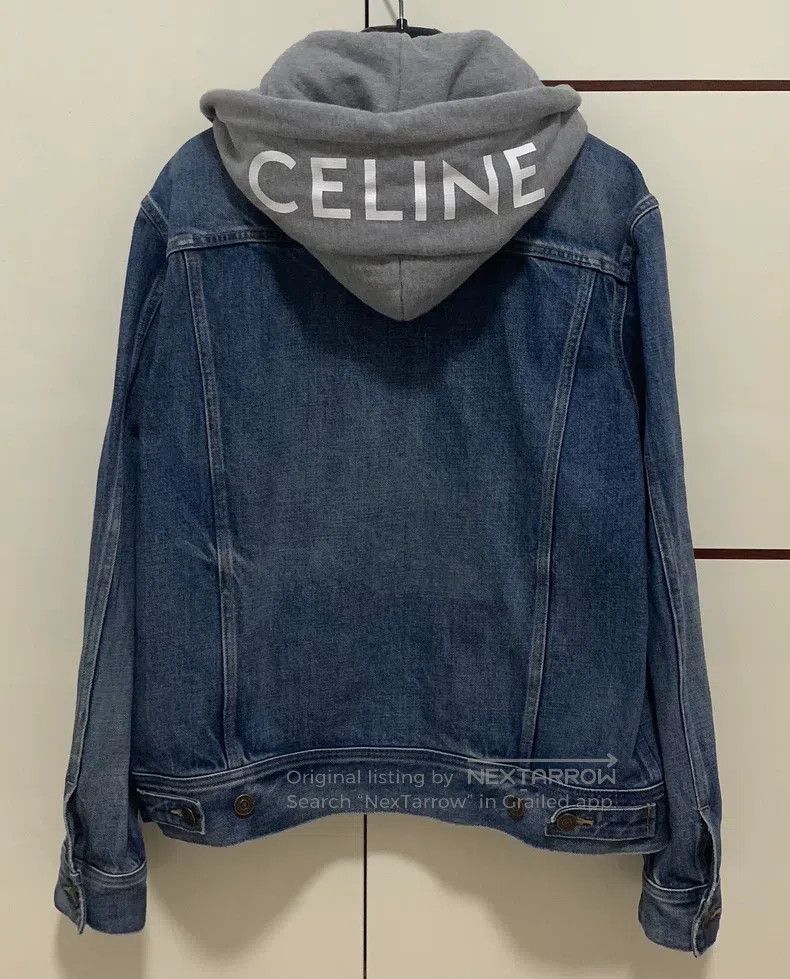 Celine CELINE Blue Washed Distressed Hooded Printed Denim Jacket Size US M / EU 48-50 / 2 - 1 Thumbnail
