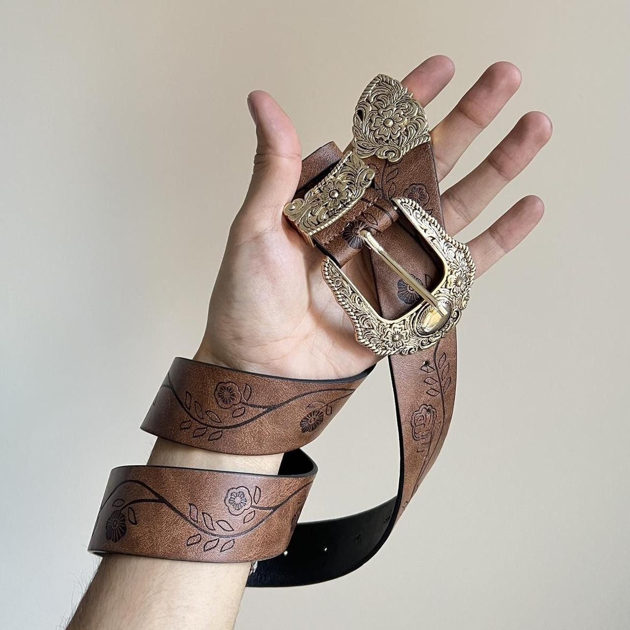 Cowboy Equipment × Vintage vintage style brown american western floral gold boho belt Size ONE SIZE - 8 Thumbnail