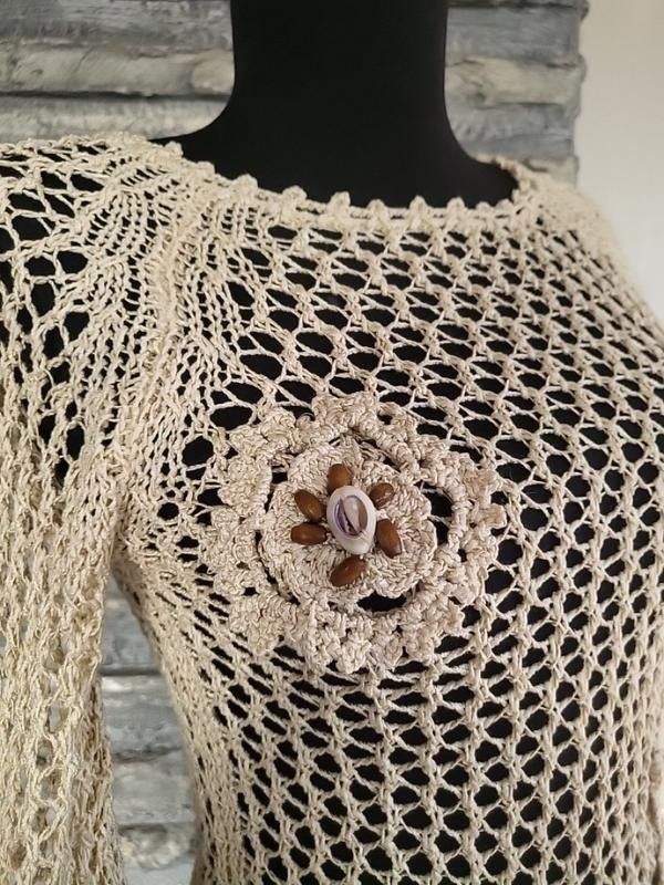 Japanese Brand Fishnet Jumper with Chunky Flowers Crochet sz S Size S / US 4 / IT 40 - 5 Thumbnail
