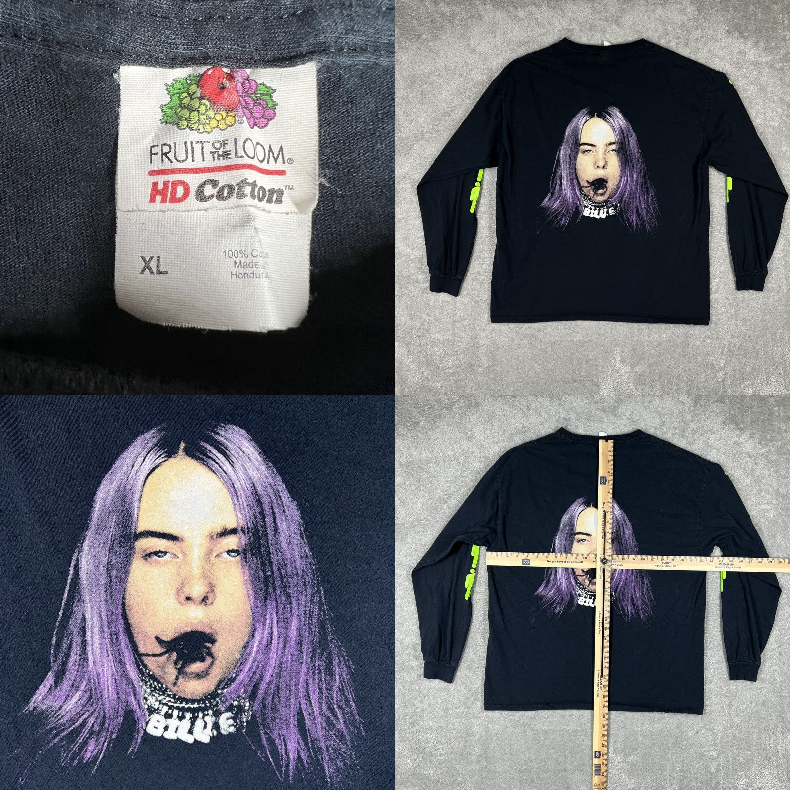 Hanes Billie Eilish Unisex Long Sleeve Men XL Black Double Sided Print T-Shirt Merch Hanes Music Tour Size US XL / EU 56 / 4 - 9 Thumbnail