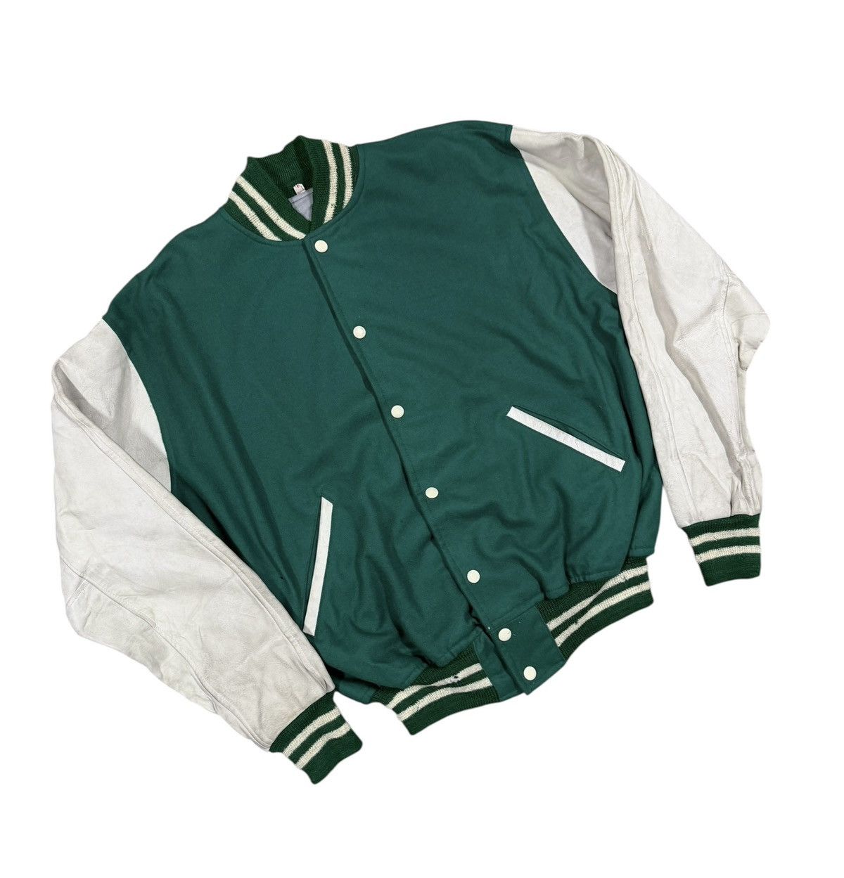 Japanese Brand Vtg💥80’s Teddy Jacket Baseball Wool/Leather Sleeve Jacket Size US L / EU 52-54 / 3 - 5 Thumbnail