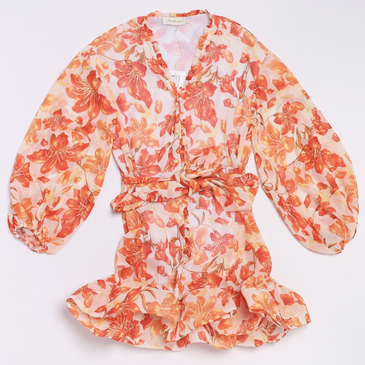 Zimmermann Zimmermann Silk Dress Denisse White Orange Flowers Printed Size XS / US 0-2 / IT 36-38 - 8 Thumbnail
