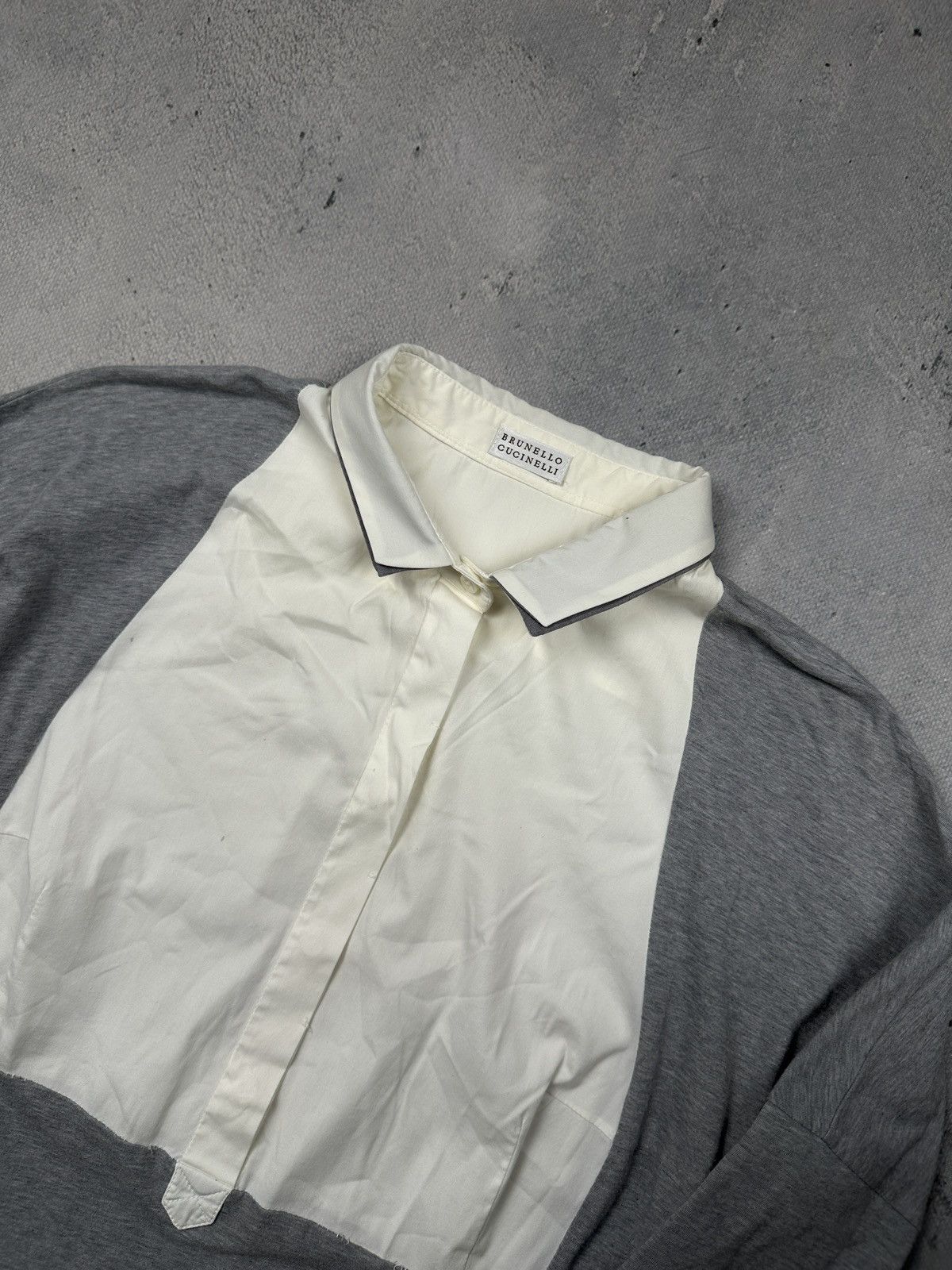 Brunello Cucinelli Brunello Cucinelli Grey Layered Polo Long Sleeve Shirt Italy Size L / US 10 / IT 46 - 7 Thumbnail
