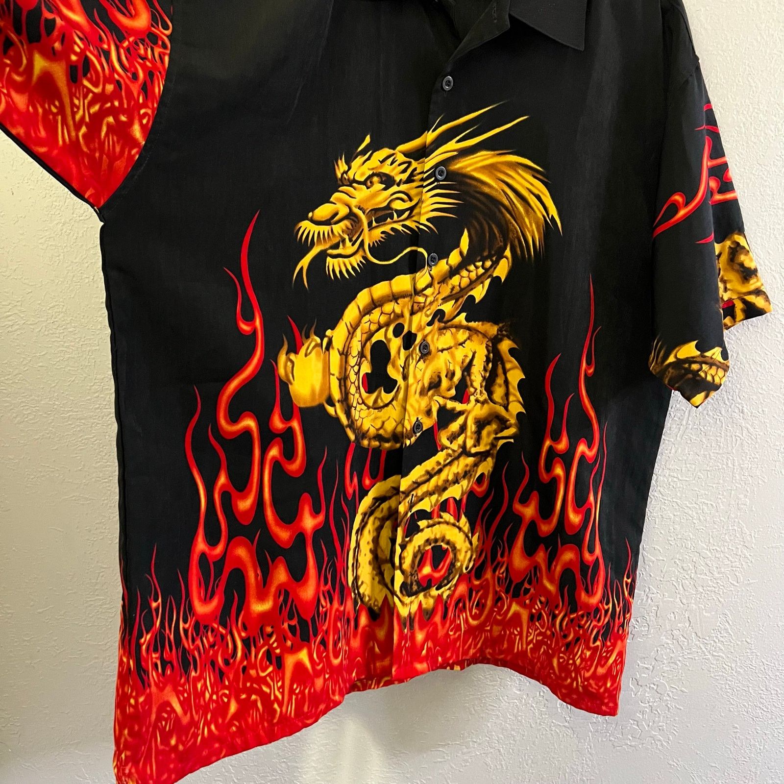Vintage Vintage KNU Button Up Shirt Japanese Dragon Flames Mens XL Size US XL / EU 56 / 4 - 10 Thumbnail