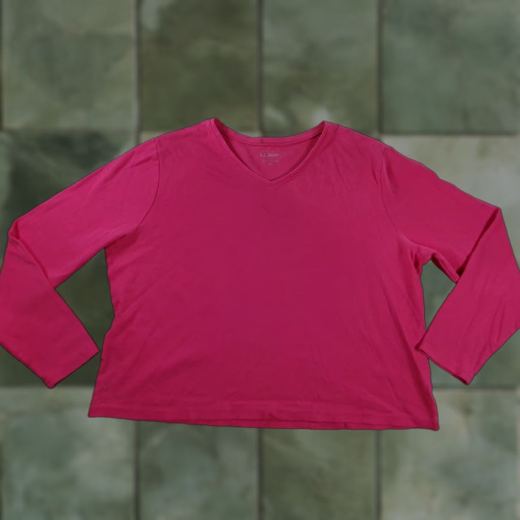 Vintage VINTAGE LL Bean Top Women XL Pink 100% Cotton V-Neck Long Sleeve T-Shirt Casual Office Basic Classic Preppy All Seasons Mens Womens Boys Girls Size XL / US 12-14 / IT 48-50 - 1 Thumbnail