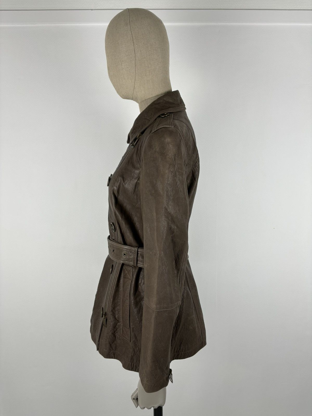 Burberry × Burberry Prorsum BRIT LAMBSKIN Nova Check Double-Breasted Zip Coat Belt Trench Jacket Size L / US 10 / IT 46 - 8 Thumbnail