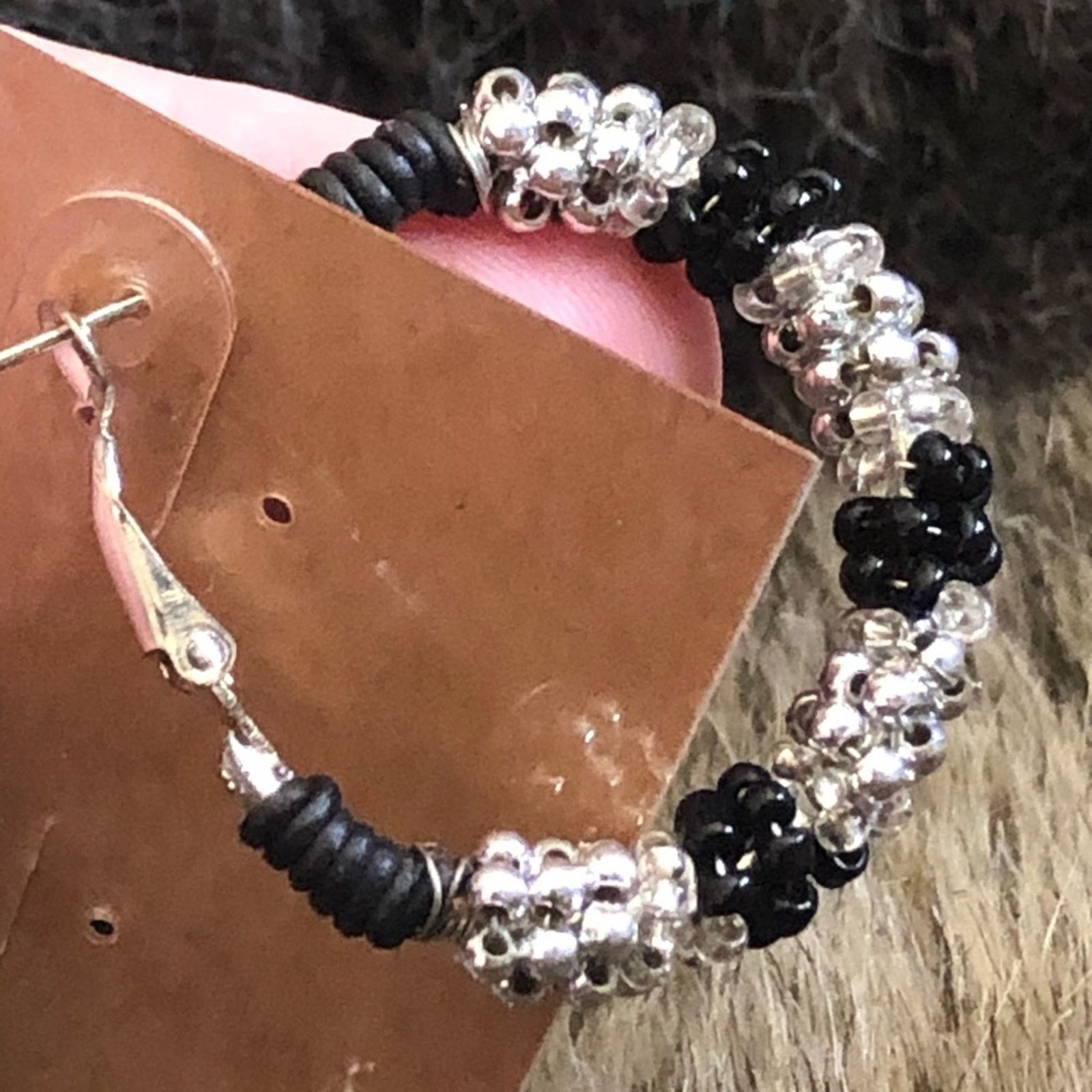 Jewelry Hand crafted black and silver bead hoop earrings Size ONE SIZE - 3 Thumbnail