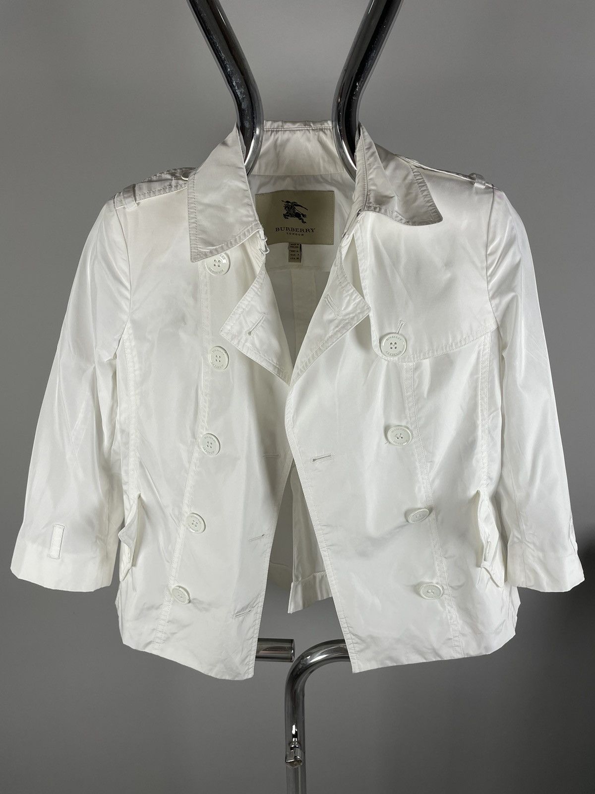 image of Burberry London Lightweight Nylon Windbreaker in White, Women's (Size Small)