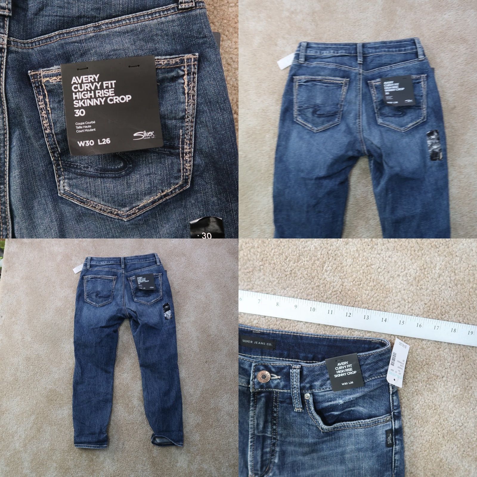 Silver Jeans Co. Silver Jeans Slim Skinny Crop Jeans Women's 30x26 Blue Denim NEW Slim Stretch Cotton Blend 5-Pocket Zippered Size 30" / US 8 / IT 44 - 8 Thumbnail