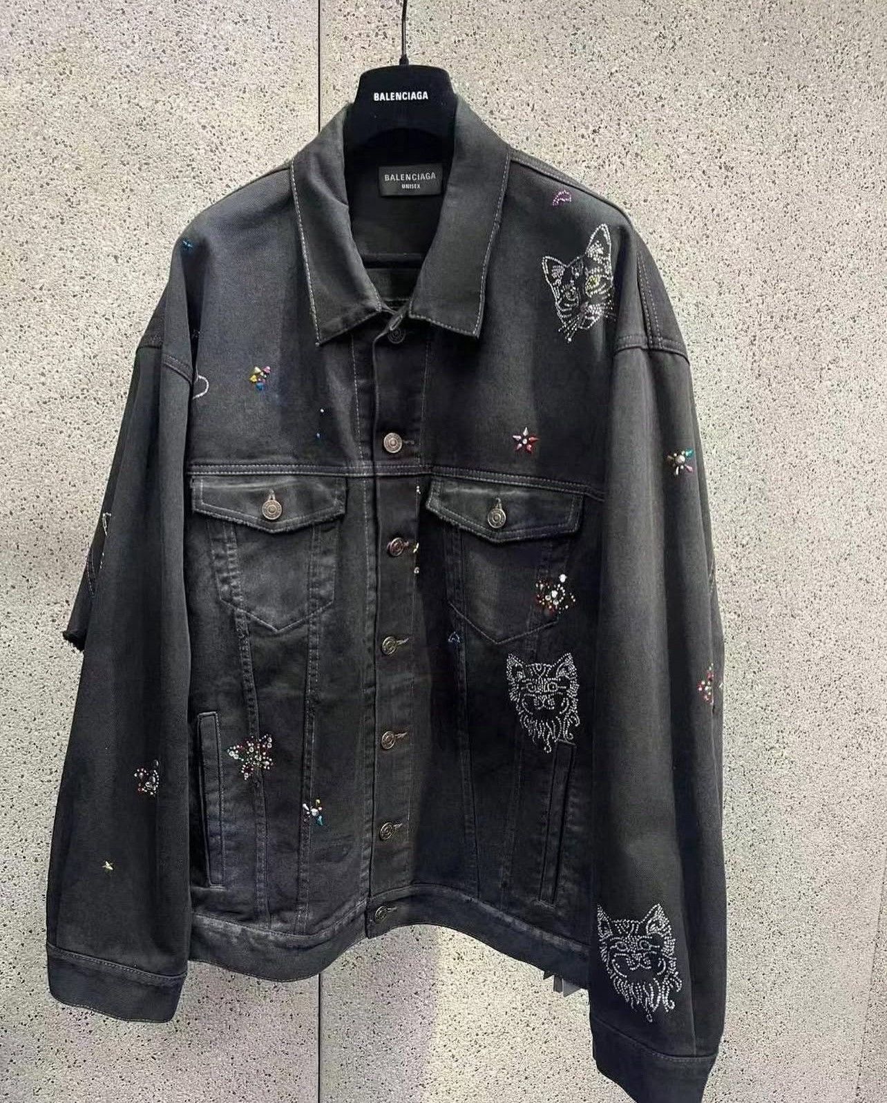 Balenciaga Rhinestone Scribble Oversized Denim Jacket Size US S / EU 44-46 / 1 - 1 Thumbnail