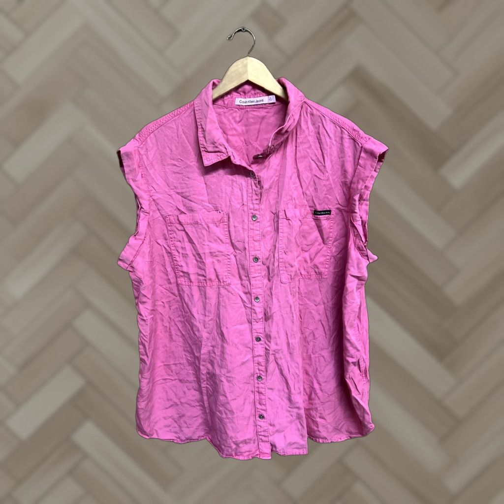 Calvin Klein Calvin Klein Womens Pink Sleeveless Button-Up Plus Size 2X Shirt Womens Pink Sleeveless Button-Up 2X Calvin Klein Size XXL / US 16-18 / IT 52-54 - 1 Thumbnail