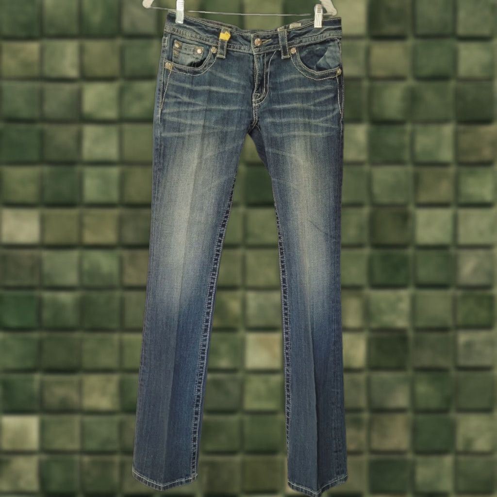 Miss Me Jeans Boot Cut Women’s Size 29 32x34 Med Wash Embellished Rhinestone Denim Jeans Fit 32x34 Women