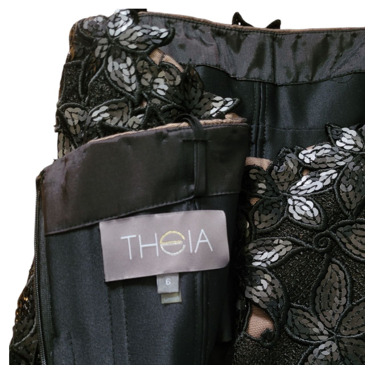 Theia Black Floral Dress Size 6