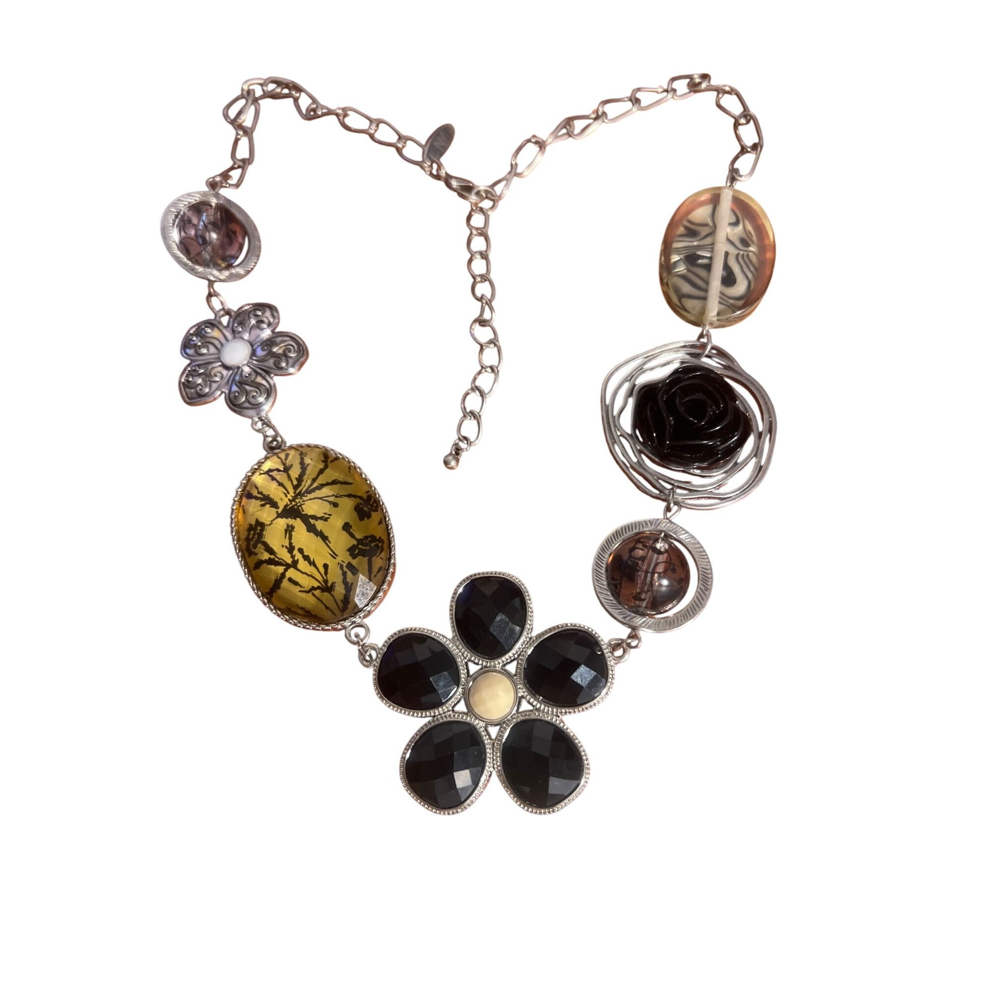 Other NY & Co Statement Bib Necklace Animal Print Flower Black Ros Size ONE SIZE - 1 Thumbnail