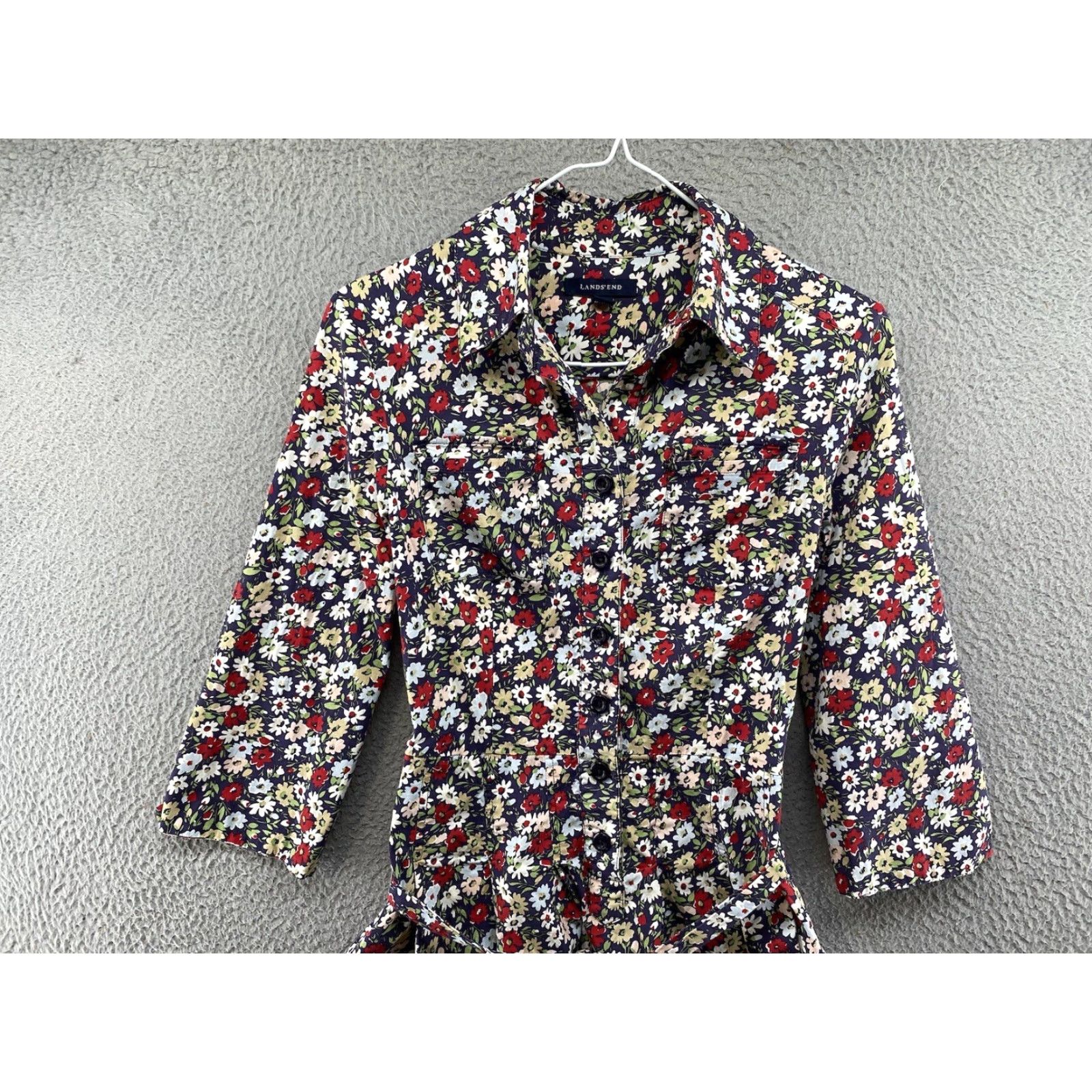 Lands' End Lands' End Floral Cotton Button Up 3/4 Sleeve Dress Women's Size 2 Multicolor Knit Dress Long Sleeves T-Shirt Dress Flowers Womens Size XS / US 0-2 / IT 36-38 - 3 Thumbnail