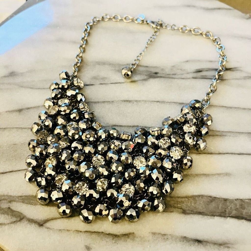 Jewelry Cluster Beaded Bib Necklace Silver Toned Statement Size ONE SIZE - 3 Thumbnail