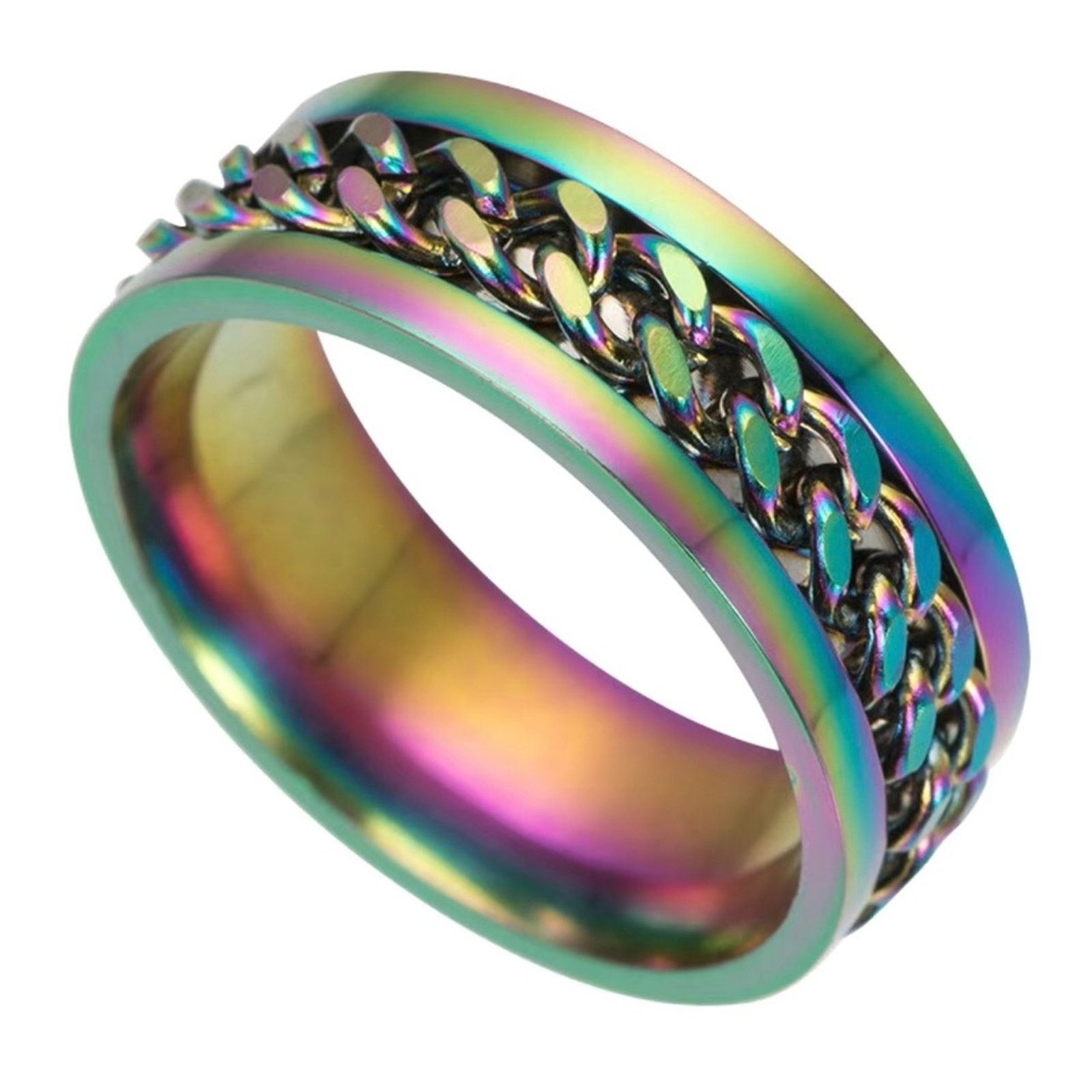 Jewelry Men’s rainbow titanium steel chain band ring NWT 9 Size ONE SIZE - 3 Thumbnail