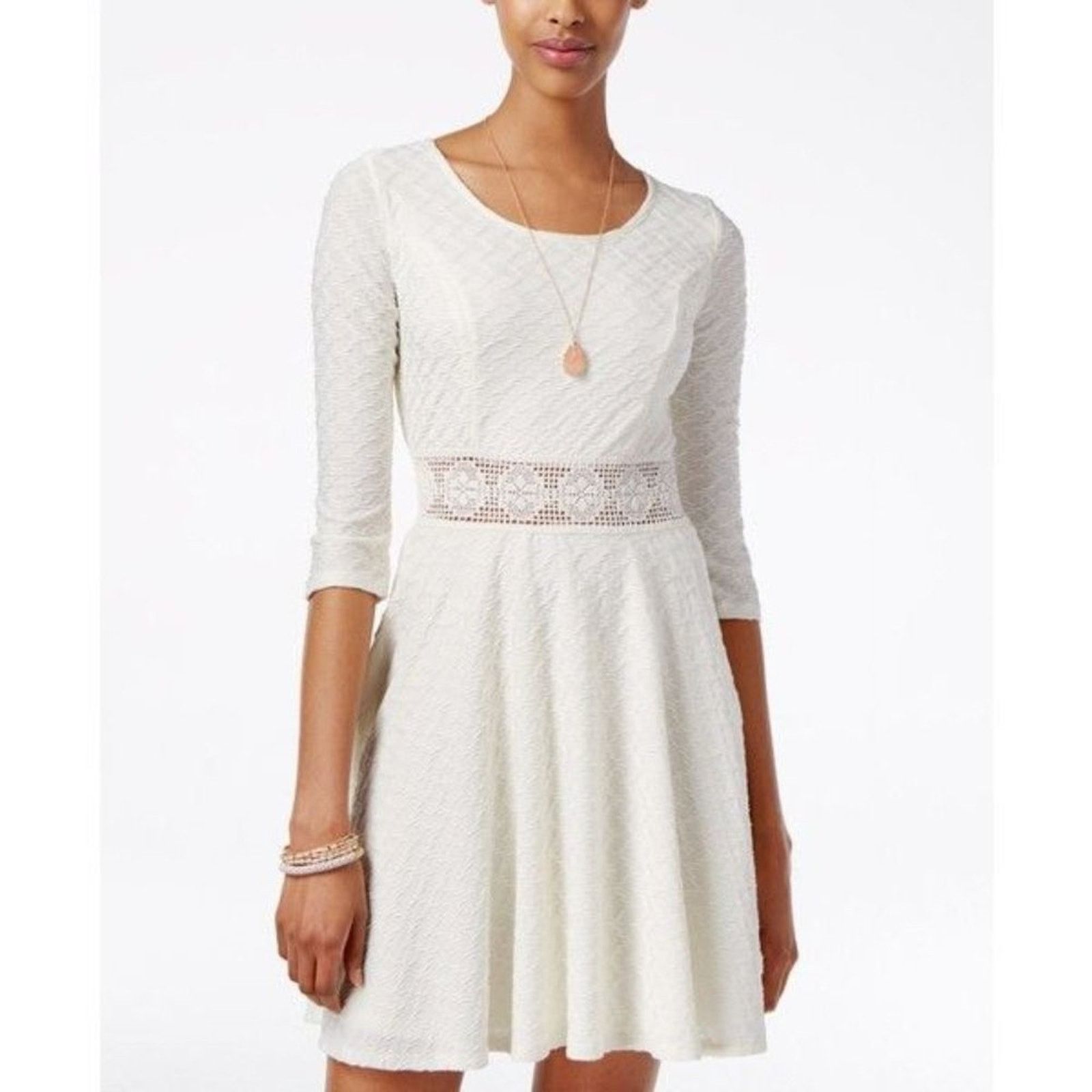 American Rag American Rag Dress Crochet Textured White Size S / US 4 / IT 40 - 1 Thumbnail