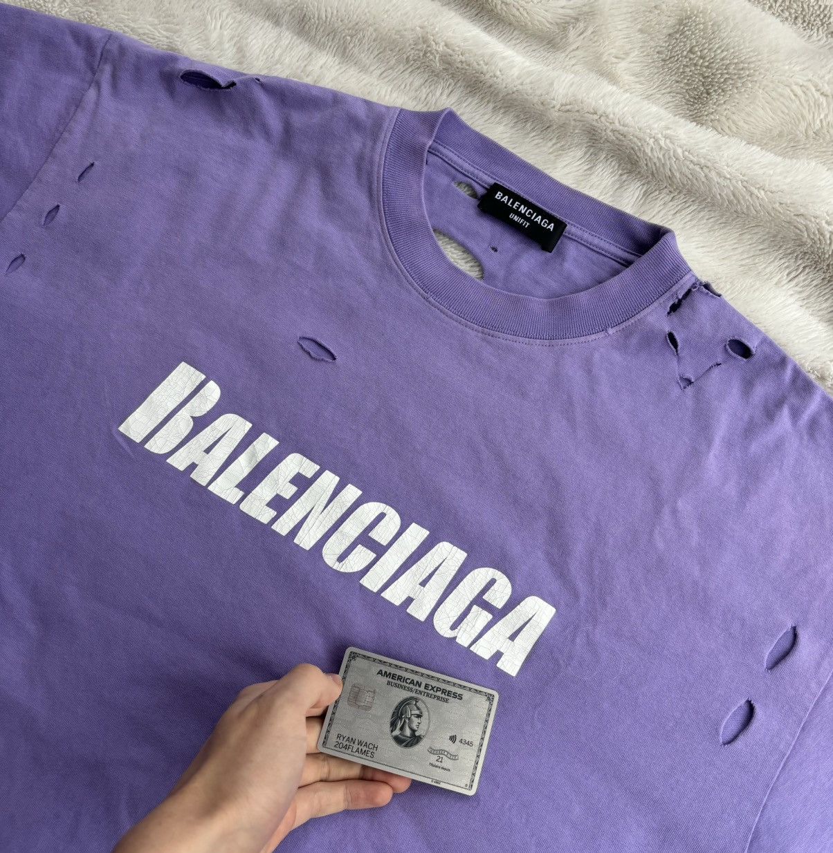 Balenciaga Balenciaga Purple Distressed Logo Tee Size US XXL / EU 58 / 5 - 2 Thumbnail